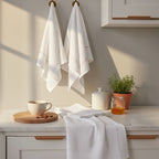 Set of 3 White and Almond Waffle Tea Towels | Doro