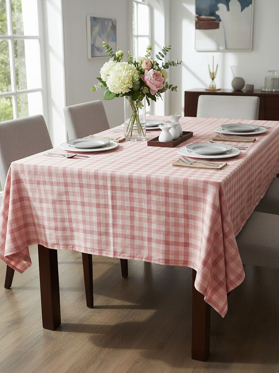 Toasted Almond and Coral Check Tablecloth | Thread and Loom