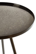 Black Finish Iron Metal Splayed Legs Side Table with Round Weathered Antique Glass Top | Corra