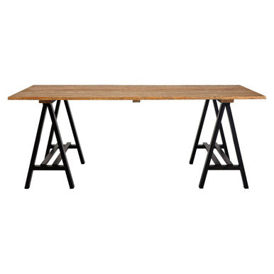 6 Seater Natural Pine Wood Dining Table with Black Iron A-Frame Legs, Hampstead