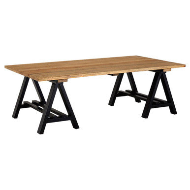 Natural Rectangular Pine Wood Coffee Table with Black Metal A-Frame Legs, Hampstead