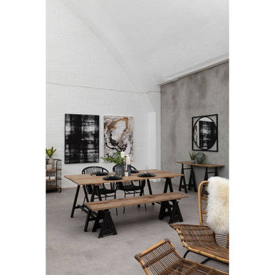 Natural Pine Wood Top Console Table with Black Metal Frame | Hampstead
