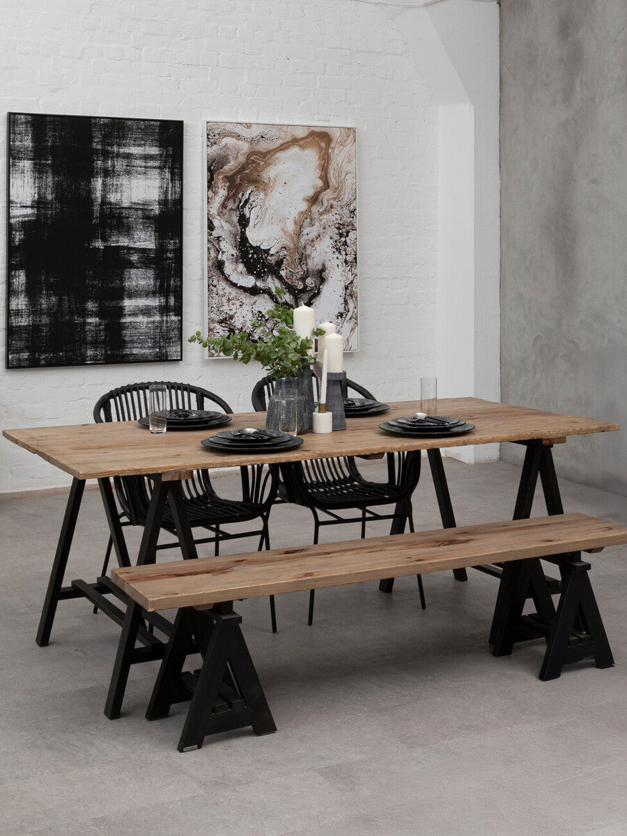 Natural Pine Wood Top Console Table with Black Metal Frame | Hampstead