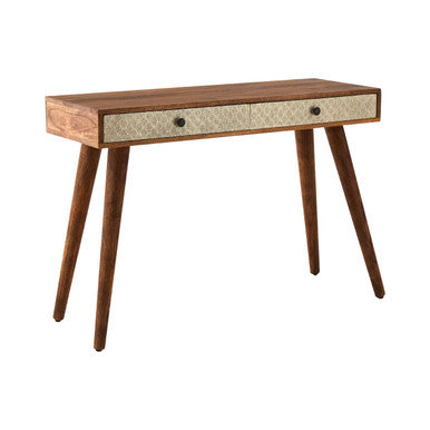 Natural Acacia Wood Console Table with Silver Metal Drawer Fronts | Boho