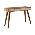 Natural Acacia Wood Console Table with Silver Metal Drawer Fronts | Boho