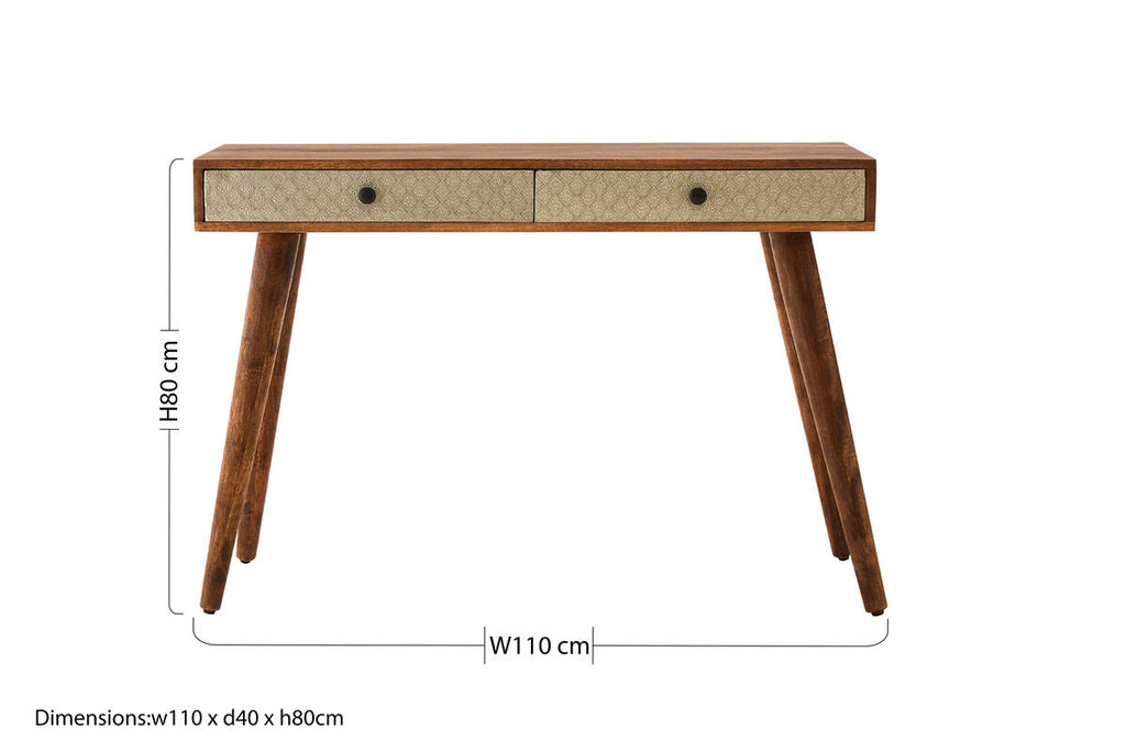 Natural Acacia Wood Console Table with Silver Metal Drawer Fronts | Boho