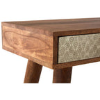Natural Acacia Wood Console Table with Silver Metal Drawer Fronts | Boho