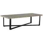 Black and White Buffalo Bone Inlay Top Coffee Table with Black Metal Lattice Base | Boho