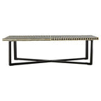 Black and White Buffalo Bone Inlay Top Coffee Table with Black Metal Lattice Base | Boho