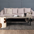 Black and White Buffalo Bone Inlay Top Coffee Table with Black Metal Lattice Base | Boho