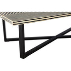Black and White Buffalo Bone Inlay Top Coffee Table with Black Metal Lattice Base | Boho