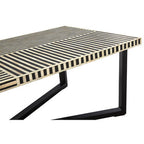 Black and White Buffalo Bone Inlay Top Coffee Table with Black Metal Lattice Base | Boho