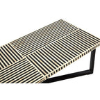 Black and White Buffalo Bone Inlay Top Coffee Table with Black Metal Lattice Base | Boho