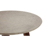 White Embossed Metal Top Side Table with Natural Tripod Wood Base | Boho