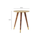 Gold Embossed Metal Top Side Table with Natural Tripod Wood Base | Boho
