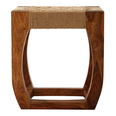 Sheesham Wood and Jute Stool | Boho