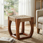 Sheesham Wood and Jute Stool | Boho