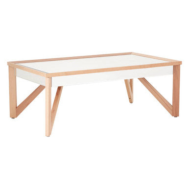Mirror Glass Top Coffee Table with Natural Wood Frame | Kensington Townhouse