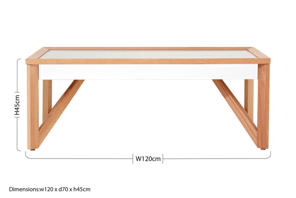 Mirror Glass Top Coffee Table with Natural Wood Frame | Kensington Townhouse