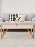 Mirror Glass Top Coffee Table with Natural Wood Frame | Kensington Townhouse