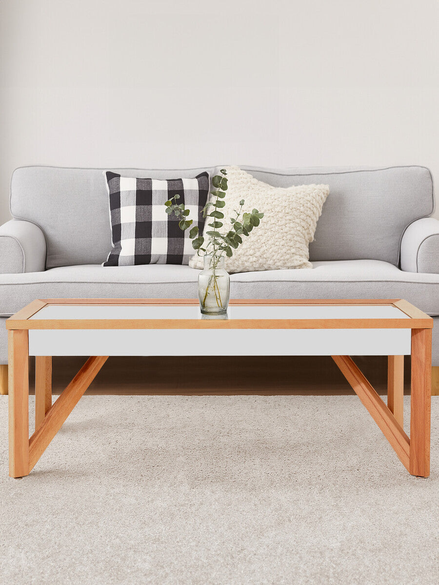Mirror Glass Top Coffee Table with Natural Wood Frame | Kensington Townhouse