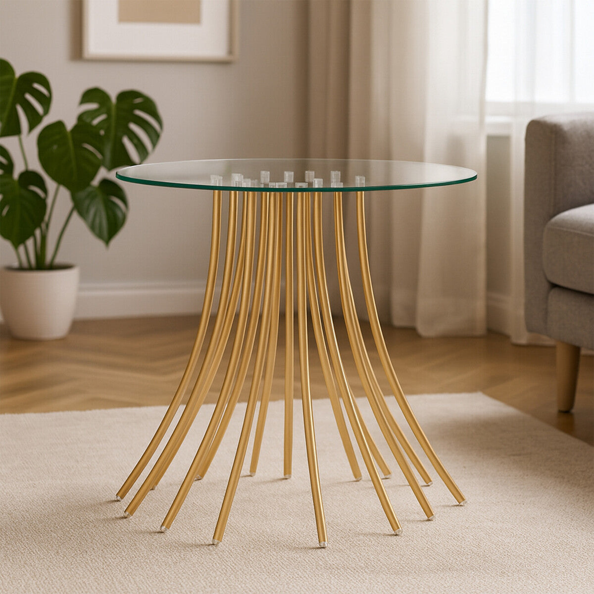 Tempered Glass Top Side Table with Gold Tree Leg Metal Base | Kensington Townhouse
