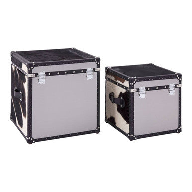 Black and White Genuine Cowhide Storage Trunk Set | Kensington Townhouse