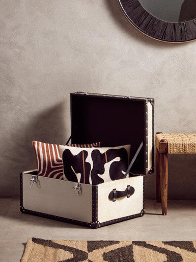 Black and White Genuine Cowhide Storage Trunk | Kensington Townhouse