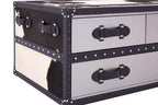 Black and White Cowhide Coffee Table with 3 Drawers and Leather Trim | Kensington Townhouse