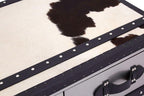 Black and White Cowhide Coffee Table with 3 Drawers and Leather Trim | Kensington Townhouse