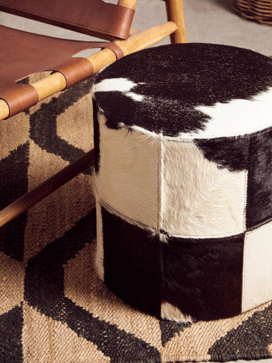 Cowhide Hair on Leather Stool | Kensington Townhouse