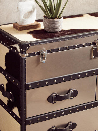 Black and White Genuine Cowhide 3 Drawer Cabinet | Kensington Townhouse