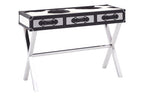 Black and White Cowhide Console Table with 3 Drawers and Leather Trim | Kensington Townhouse