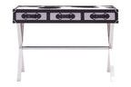 Black and White Cowhide Console Table with 3 Drawers and Leather Trim | Kensington Townhouse