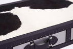 Black and White Cowhide Console Table with 3 Drawers and Leather Trim | Kensington Townhouse