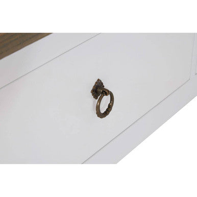 White Wooden Coffee Table with Natural Oak Top and 2 Storage Drawers | Hampstead