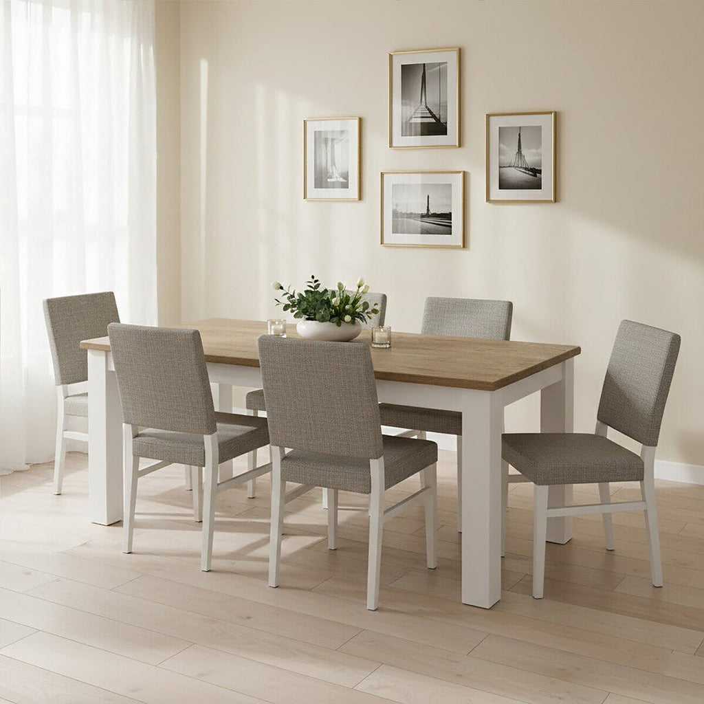 White Dining Table with Golden Oak Effect Tabletop | Hampstead