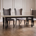 Natural Oak Veneer Wooden Dining Table with Black Carved Birchwood Legs | Kensington Townhouse