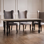 Natural Oak Veneer Wooden Dining Table with Black Carved Birchwood Legs | Kensington Townhouse