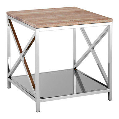 Natural Oak Wood Square Side Table with Metal Frame | Chiswick