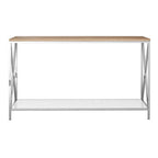 Natural Oak Wood Console Table with Silver Mirrored Lower Shelf | Chiswick