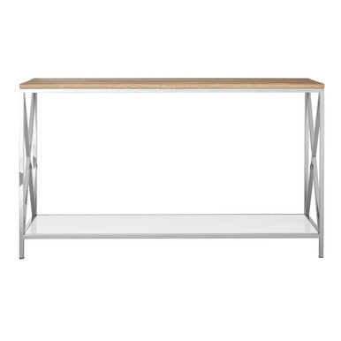 Natural Oak Wood Console Table with Silver Mirrored Lower Shelf | Chiswick