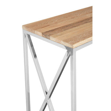 Natural Oak Wood Console Table with Silver Mirrored Lower Shelf | Chiswick