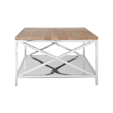 Natural Oak Wood Coffee Table with Silver Mirrored Lower Shelf | Chiswick