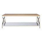 Natural Oak Wood Coffee Table with Silver Mirrored Lower Shelf | Chiswick