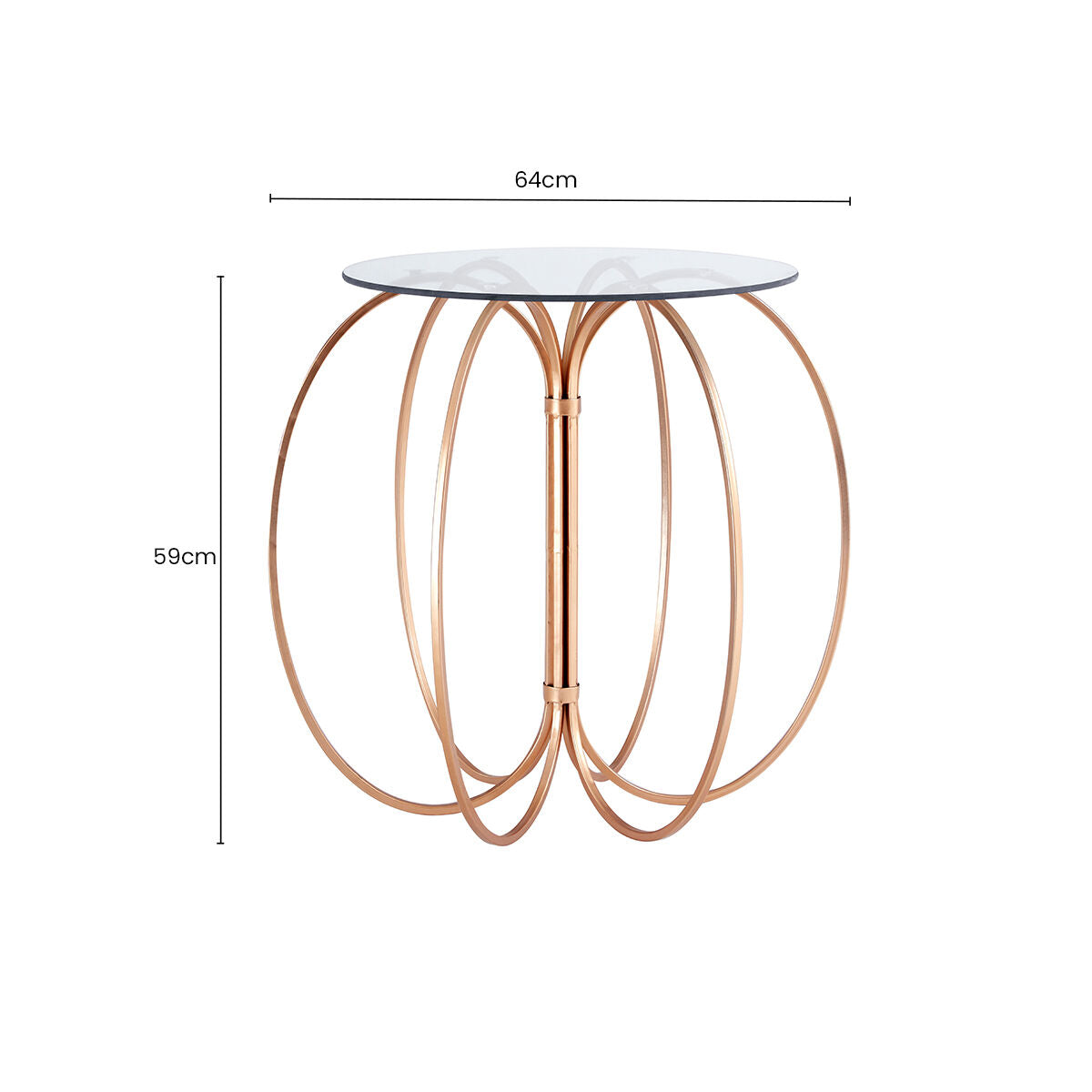 Glass Top Convex Round Table with Rose Gold Iron Frame | Lexa