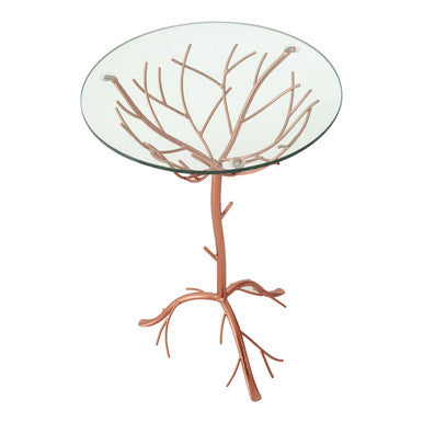Rose Gold Galass Top Round Table with Branch Detailing | Lexa