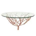 Rose Gold Galass Top Round Table with Branch Detailing | Lexa