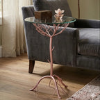 Rose Gold Galass Top Round Table with Branch Detailing | Lexa