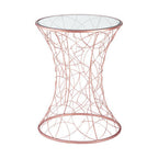 Concave Glass Top Round Table with Rose Gold Hourglass Frame | Lexa